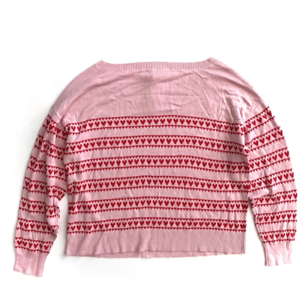 PINK Victoria's Secret Sweater Off Shoulder Pink Ivory Heart Loose NWT Small S